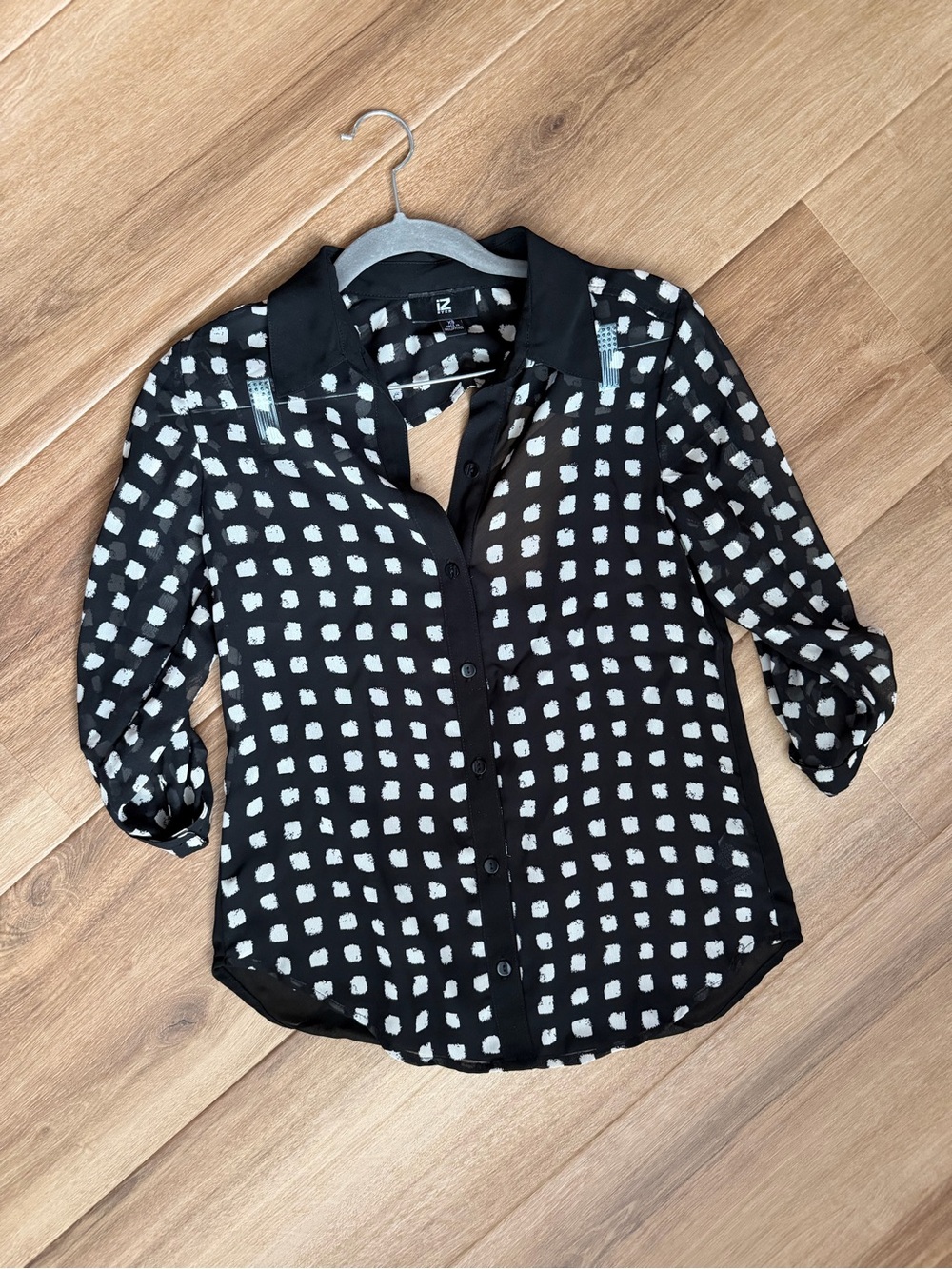 Iz Byer Black Blouse with White Square Print